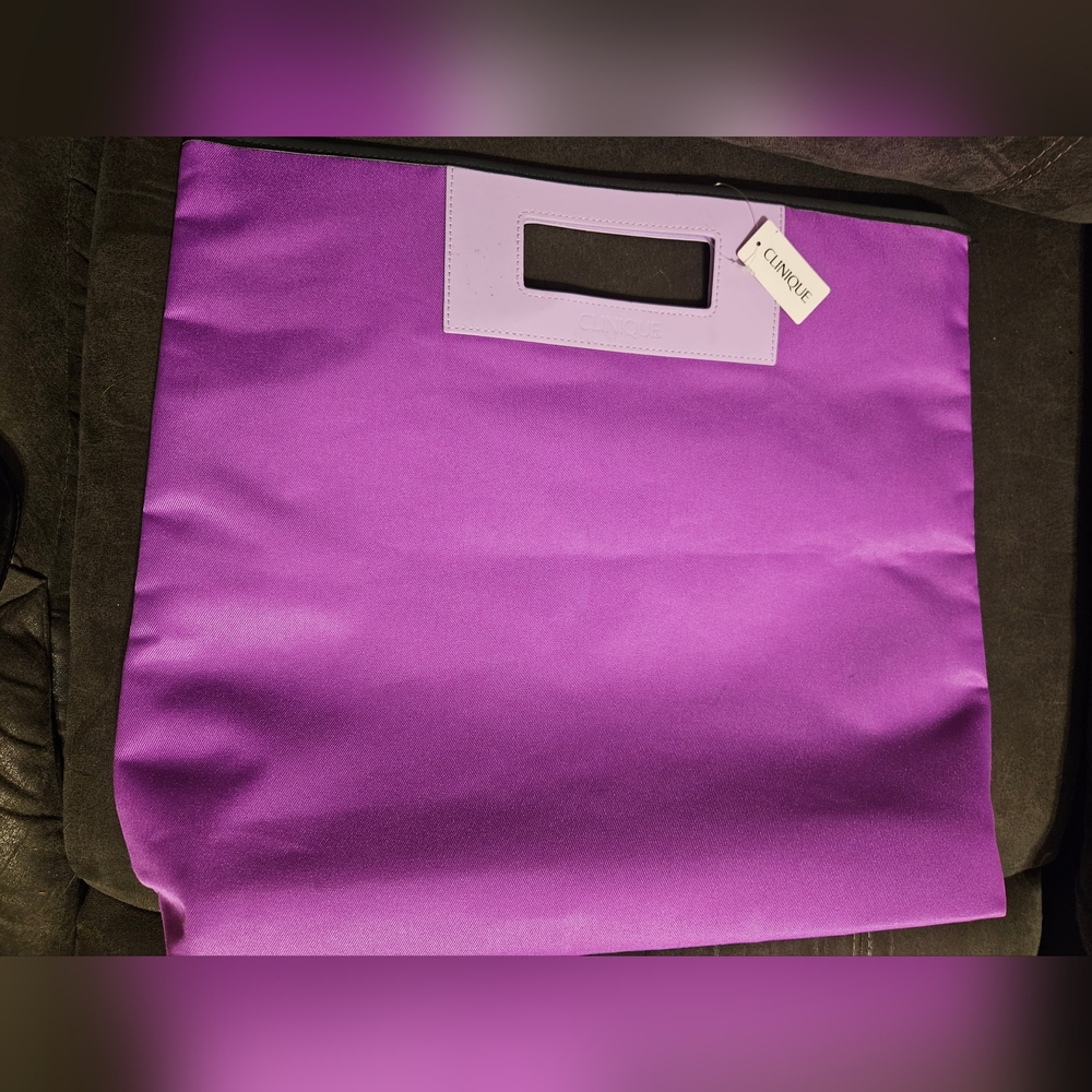 CLINIQUE  Large Tote Bag Purple Square 17" x 15" x 3" NWT